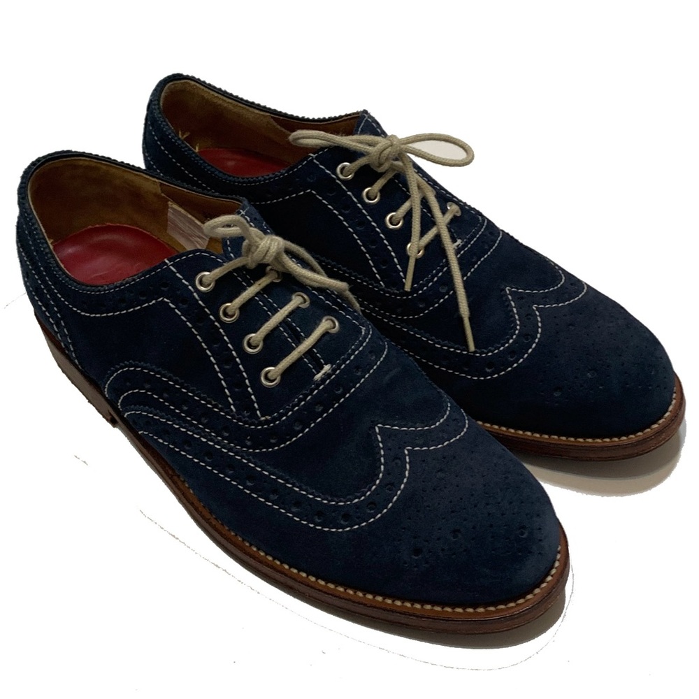 9 / Grenson men's navy blue suede wingtip oxford brogues shoes